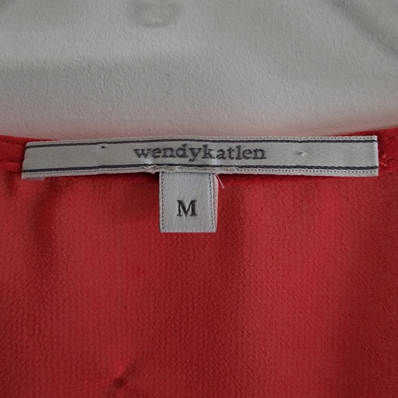 Wendy Katlen Sheer Orange Blouse With Flared Ruffled Sleeves Size Medium - Picture 11 of 11